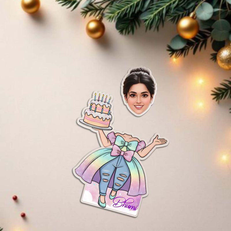 Personalized Birthday Girl Caricature with Shaking Head Feature, Custom with Face Photo Cutout & Name Birthday Gift for Bestie, Friends, Sister Battery Powered Moving Head